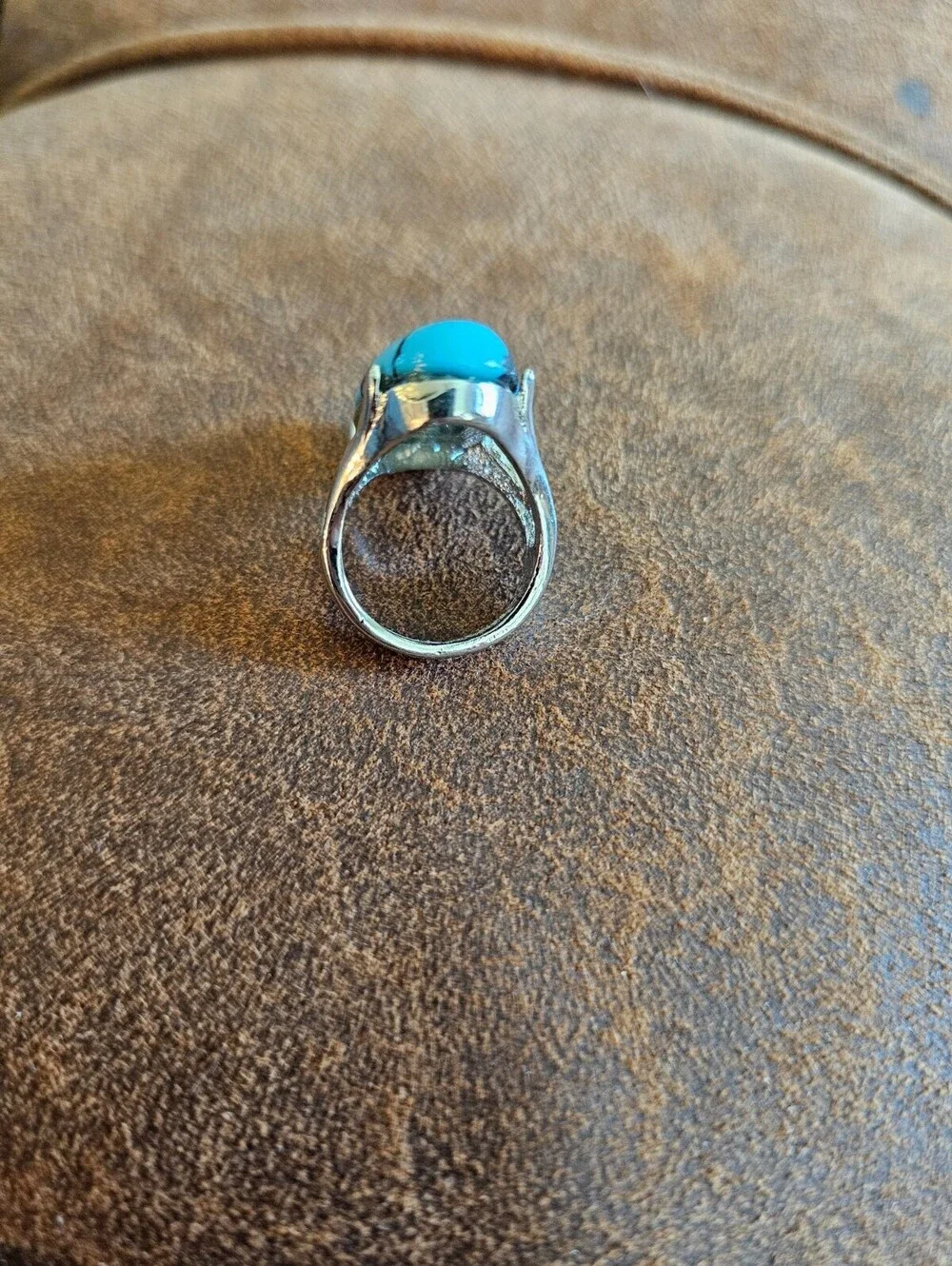 Vtg elongated cabochon (smooth, polished) turquoise stone Ring Sz 7.5